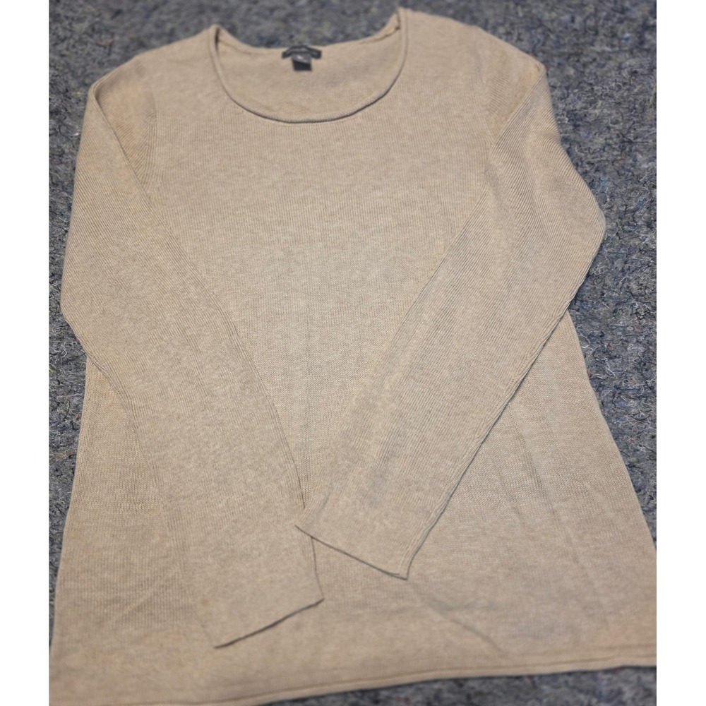 845 Eddie Bauer Womens Beige Tan Scoop Neck Long Sleeve Knit Sweater Size M